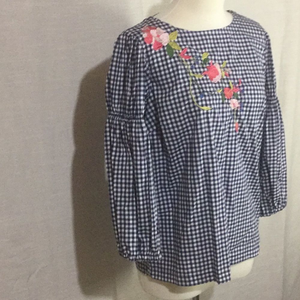 Cupio Navy White Gingham Blouse Embroidered - Picture 2 of 7